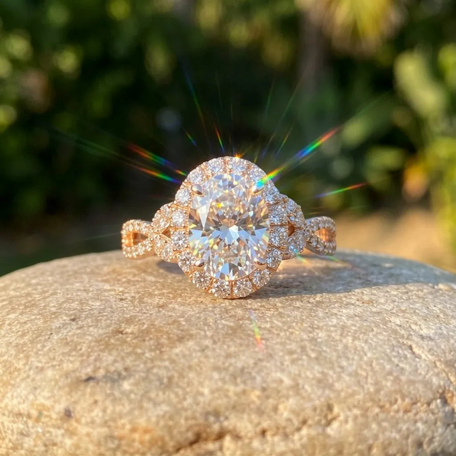 The "Petals in Bloom" Oval Halo Ring: Timeless Elegance for Every Milestone--Last Day Sale-90% OFF🔥
