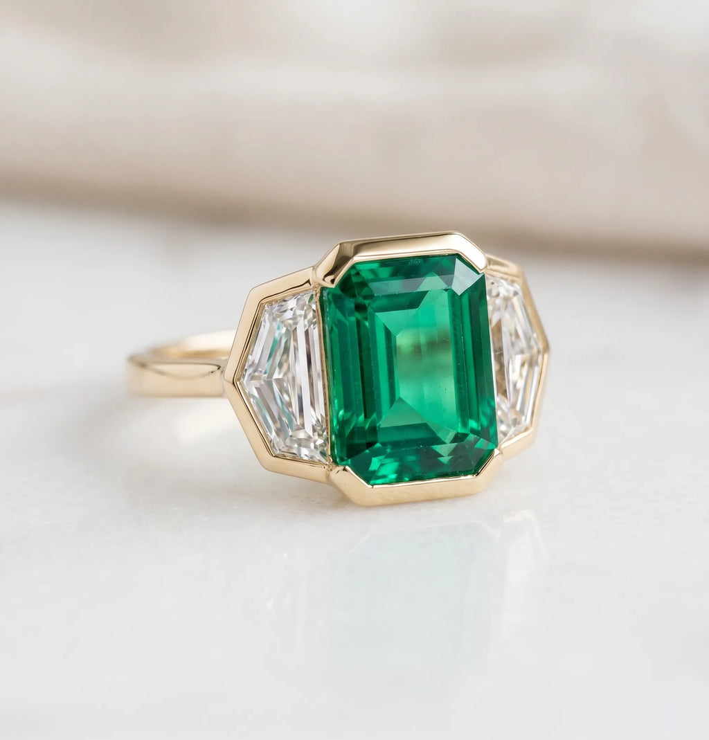 18K Two-Tone Gold Emerald & Diamond Art Deco Ring | Snag-Free Comfort Fit--Last Day Sale-90% OFF🔥