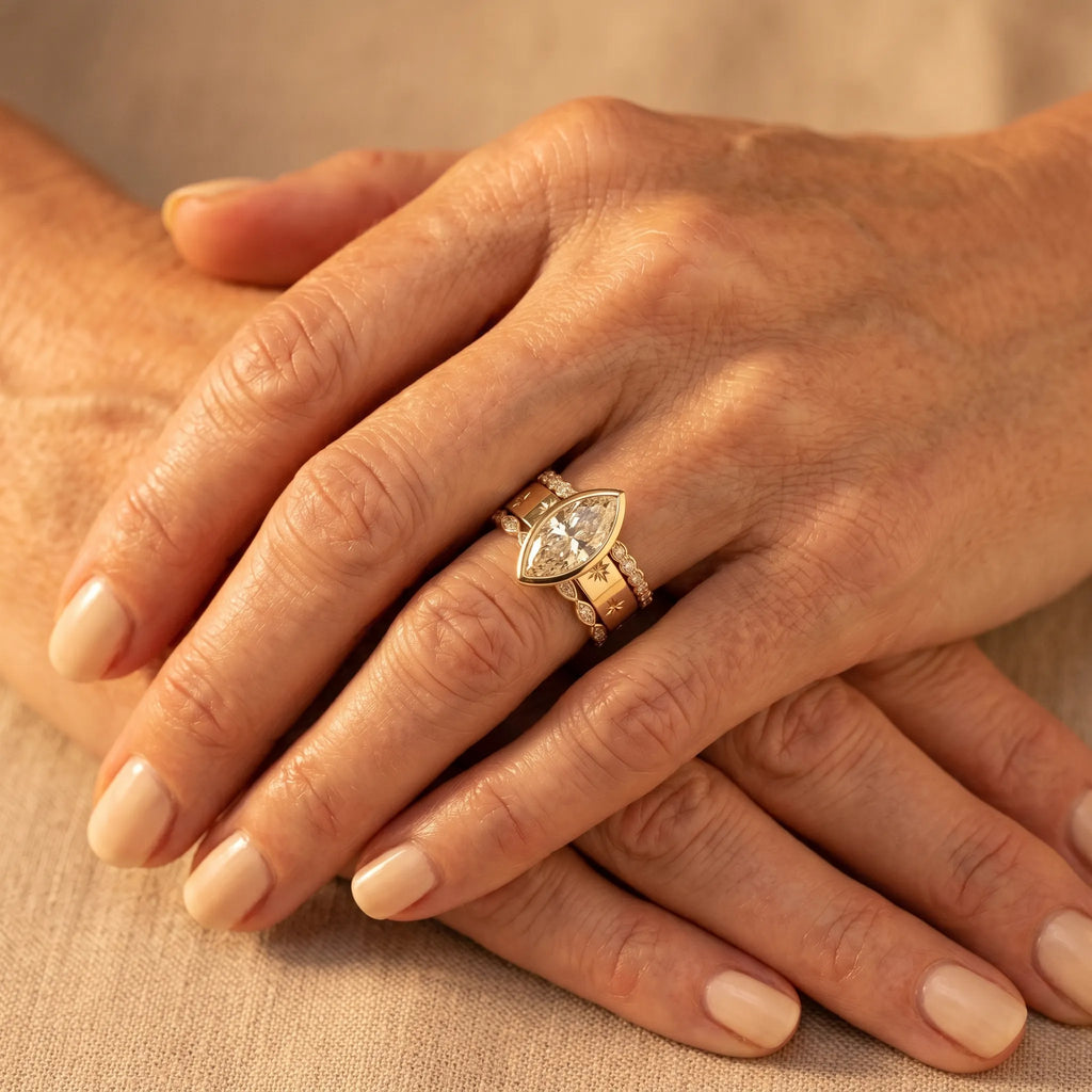 The Timeless Heirloom: 5-Carat Marquise Bezel Ring with Vintage Star Details--Last Day Sale-90% OFF🔥