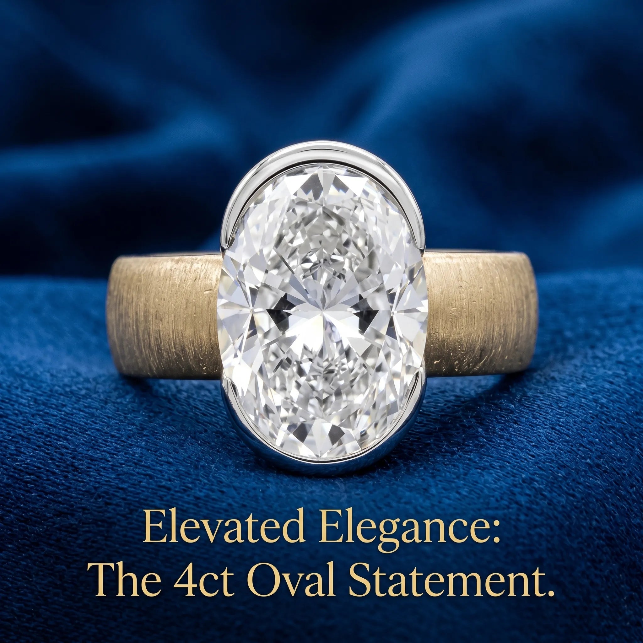 The Timeless Statement: 4ct Oval Lab-Diamond in Hand-Brushed Gold – Elegance That Won't Snag Your Silk or Flip on Your Finger--Last Day Sale-90% OFF🔥