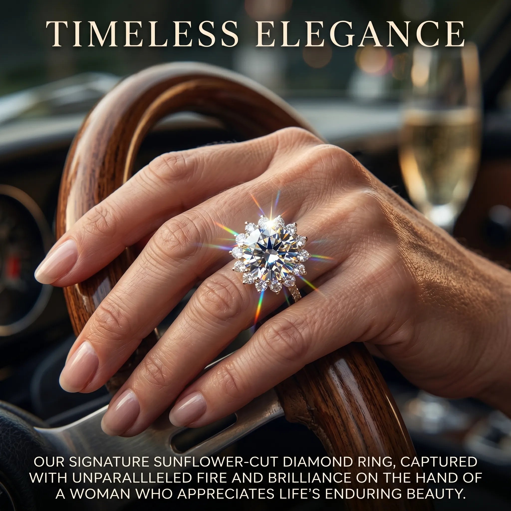 The Soraya Vintage Sunburst Halo Ring | Heirloom-Quality Diamond in Solid 18K Yellow Gold--Last Day Sale-90% OFF🔥