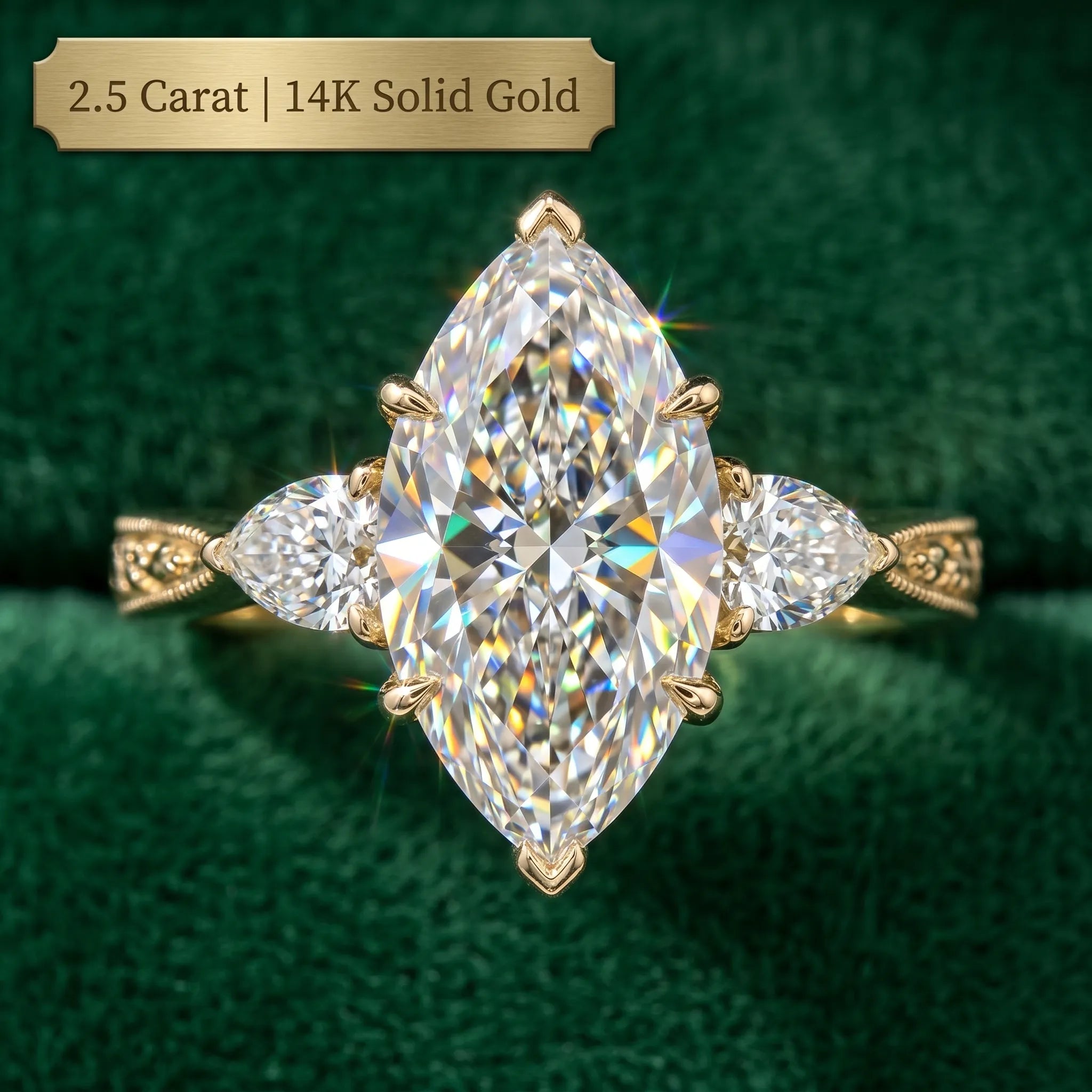 Timeless Elegance: Flattering Marquise Cut Lab Diamond Statement Ring--Last Day Sale-90% OFF🔥