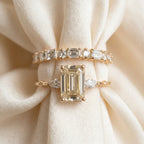 Vintage Emerald Cut 3-Stone Ring Set in 18K Gold Over Silver - The Perfect Travel & Anniversary Upgrade--Last Day Sale-90% OFF🔥