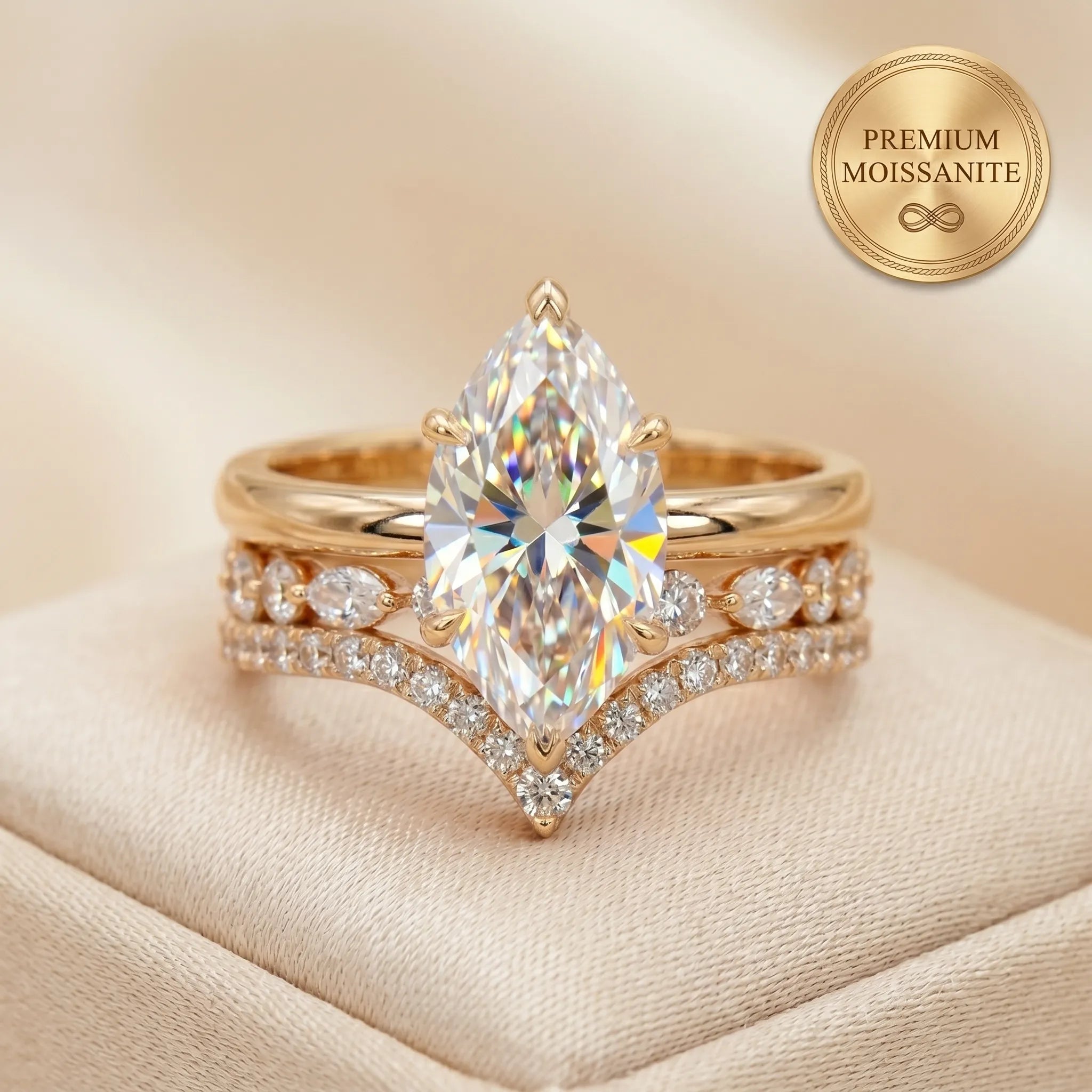 The Timeless Elegance: Marquise Cut Moissanite Crown Ring Set--Last Day Sale-90% OFF🔥