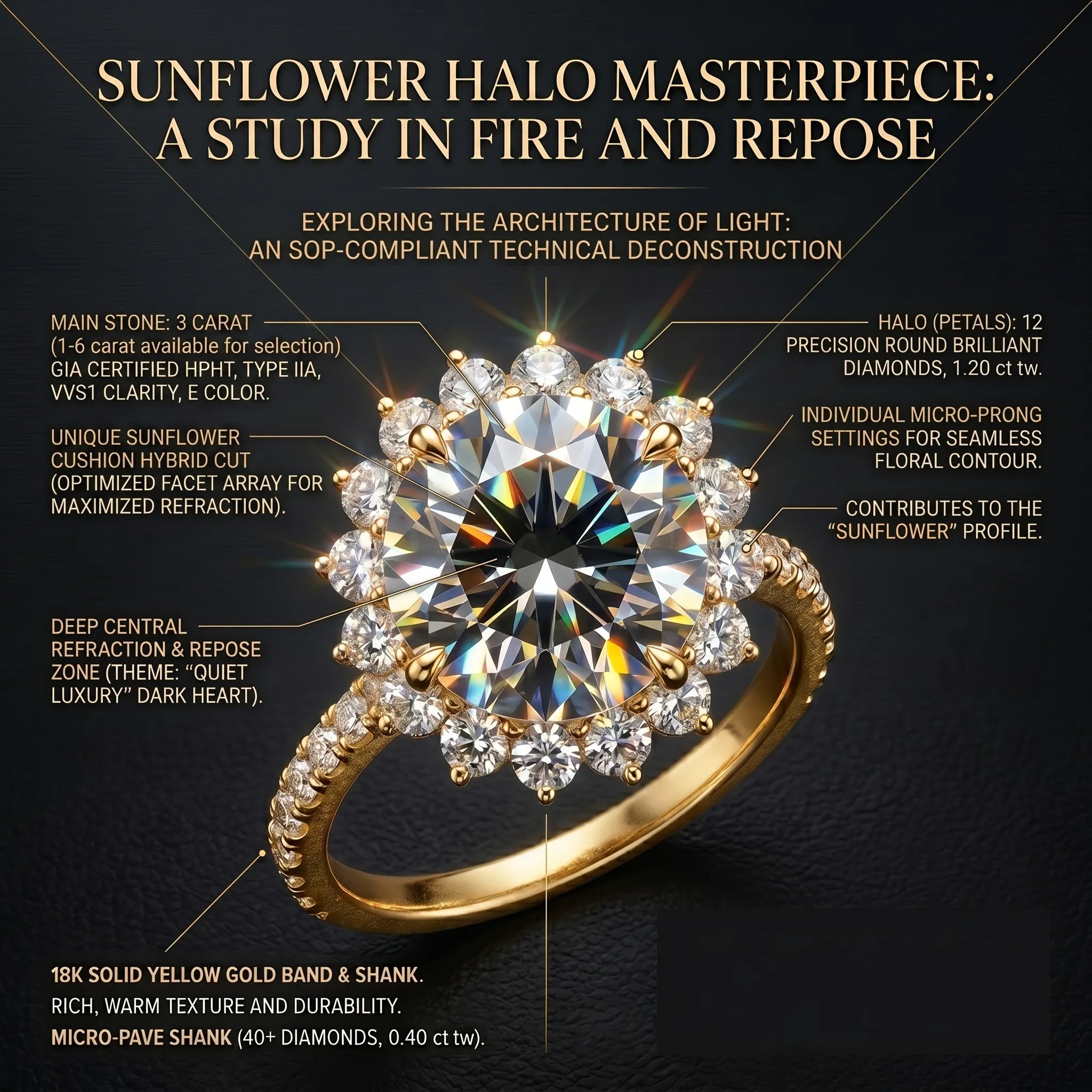 The Soraya Vintage Sunburst Halo Ring | Heirloom-Quality Diamond in Solid 18K Yellow Gold--Last Day Sale-90% OFF🔥