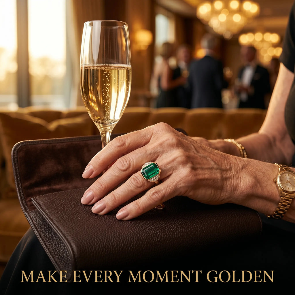 18K Two-Tone Gold Emerald & Diamond Art Deco Ring | Snag-Free Comfort Fit--Last Day Sale-90% OFF🔥