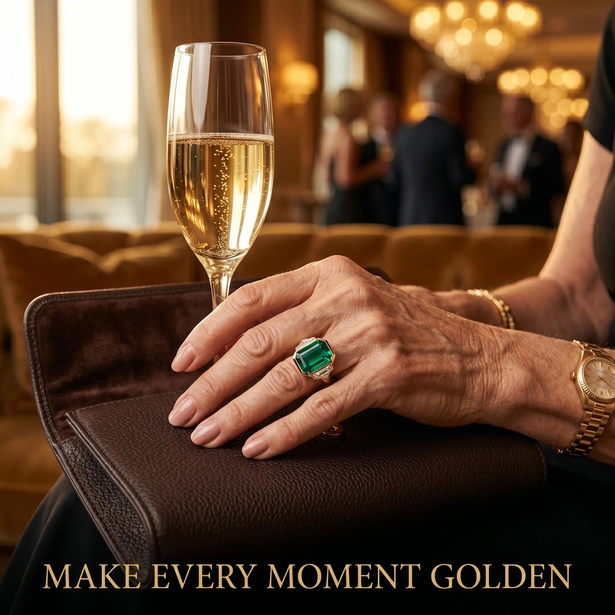 18K Two-Tone Gold Emerald & Diamond Art Deco Ring | Snag-Free Comfort Fit--Last Day Sale-90% OFF🔥