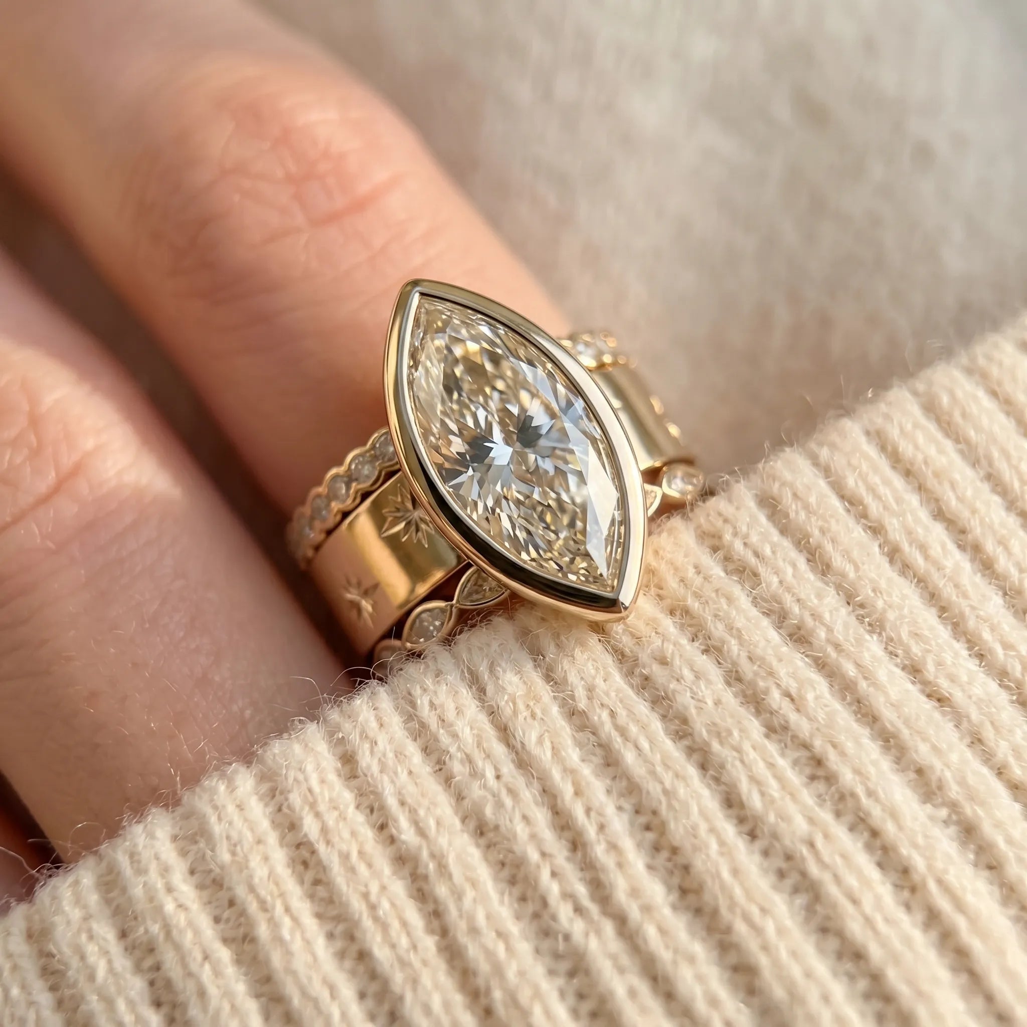 The Timeless Heirloom: 5-Carat Marquise Bezel Ring with Vintage Star Details--Last Day Sale-90% OFF🔥