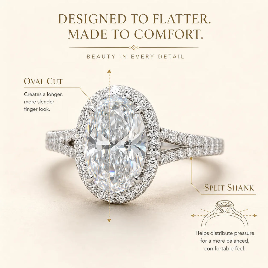 The Ultimate Anniversary Upgrade:  Oval Halo Split-Shank Ring – Flattering, Comfortable & Worry-Free Luxury--Last Day Sale-90% OFF🔥