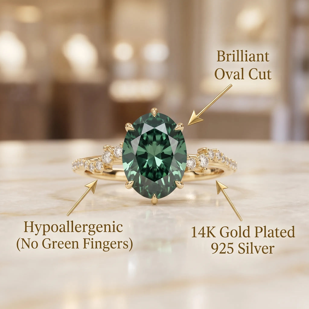 Vintage Oval Peridot Green Ring | 14K Gold Plated 925 Sterling Silver | Hypoallergenic Heirloom Elegance--Last Day Sale-90% OFF🔥