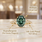 Vintage Oval Peridot Green Ring | 14K Gold Plated 925 Sterling Silver | Hypoallergenic Heirloom Elegance--Last Day Sale-90% OFF🔥