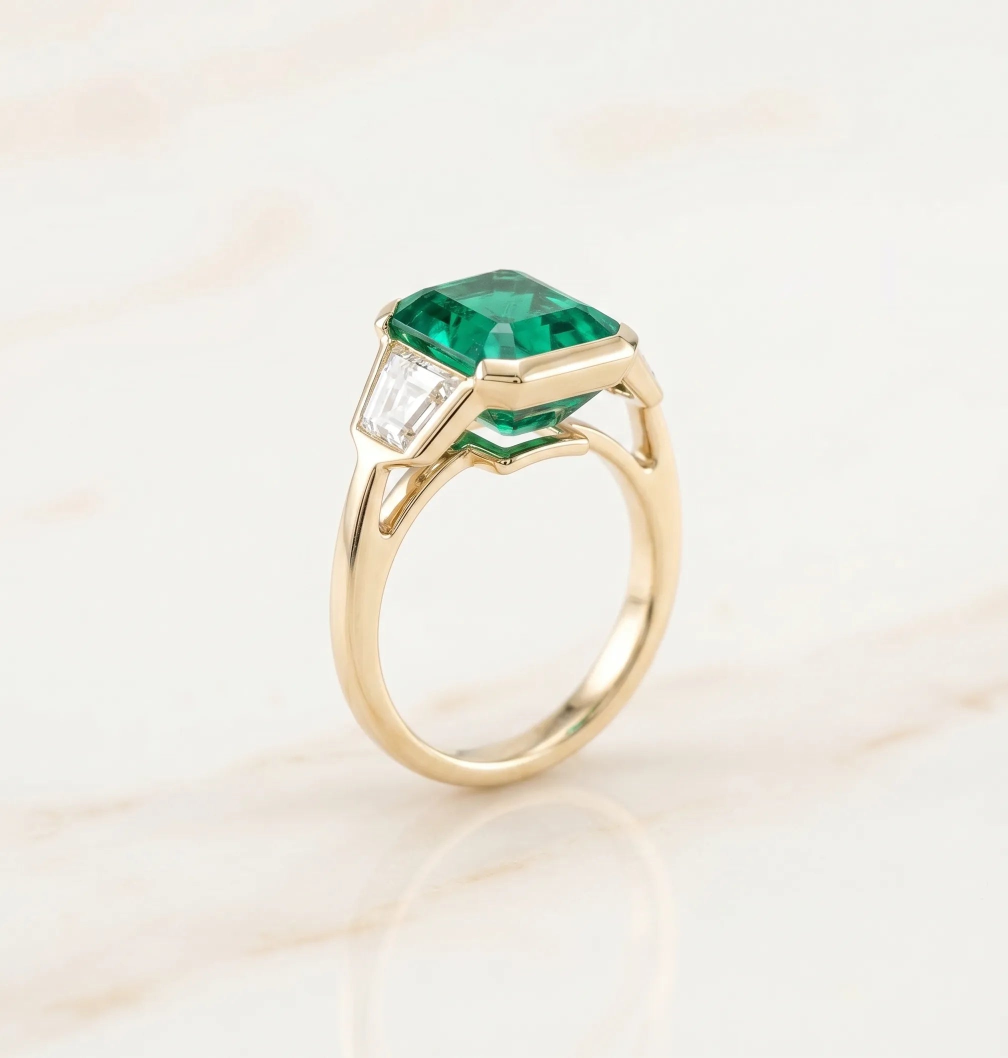 18K Two-Tone Gold Emerald & Diamond Art Deco Ring | Snag-Free Comfort Fit--Last Day Sale-90% OFF🔥