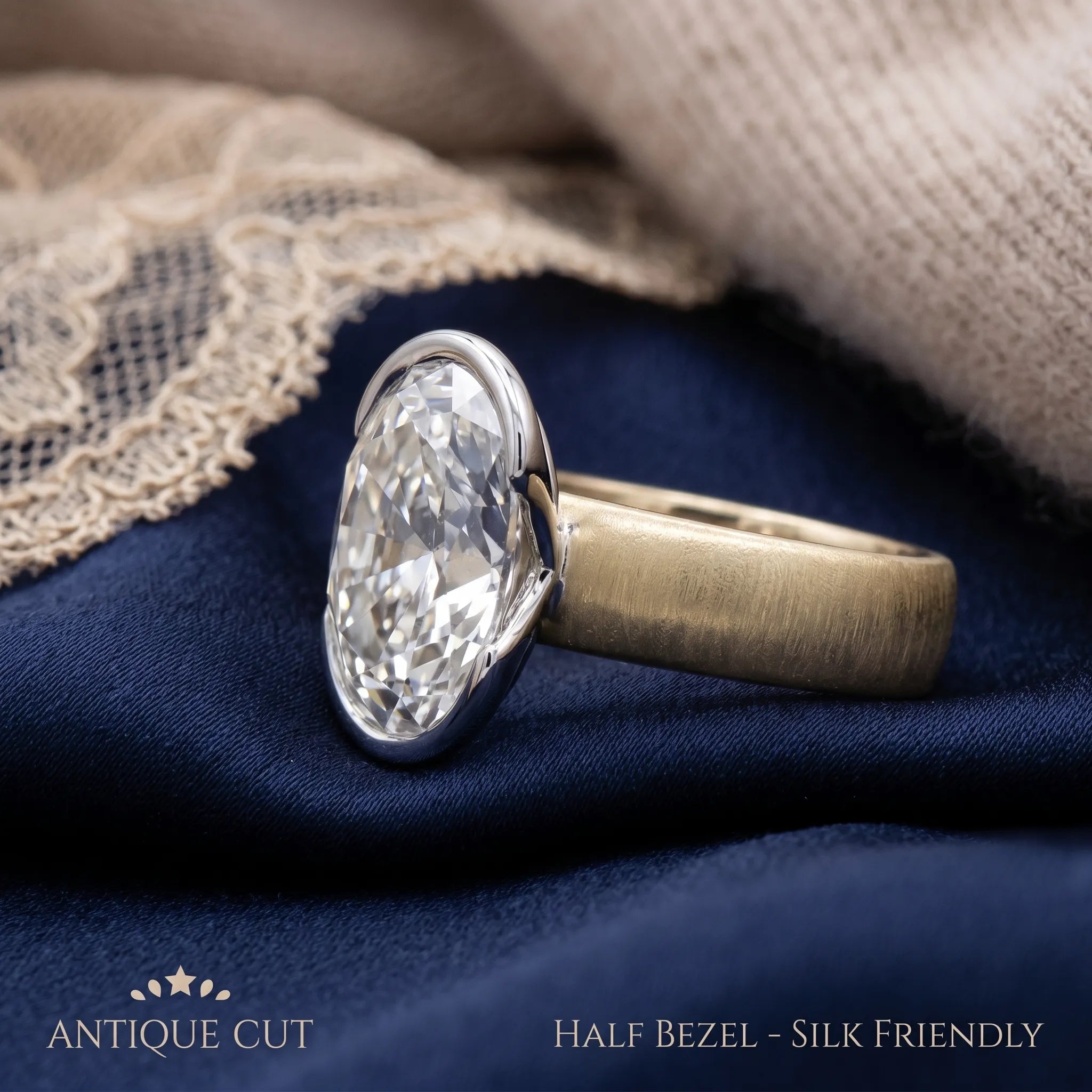 The Timeless Statement: 4ct Oval Lab-Diamond in Hand-Brushed Gold – Elegance That Won't Snag Your Silk or Flip on Your Finger--Last Day Sale-90% OFF🔥