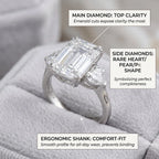 The Ultimate Anniversary Upgrade: Classic Emerald Cut Three-Stone Ring with Heart Accents--Last Day Sale-90% OFF🔥