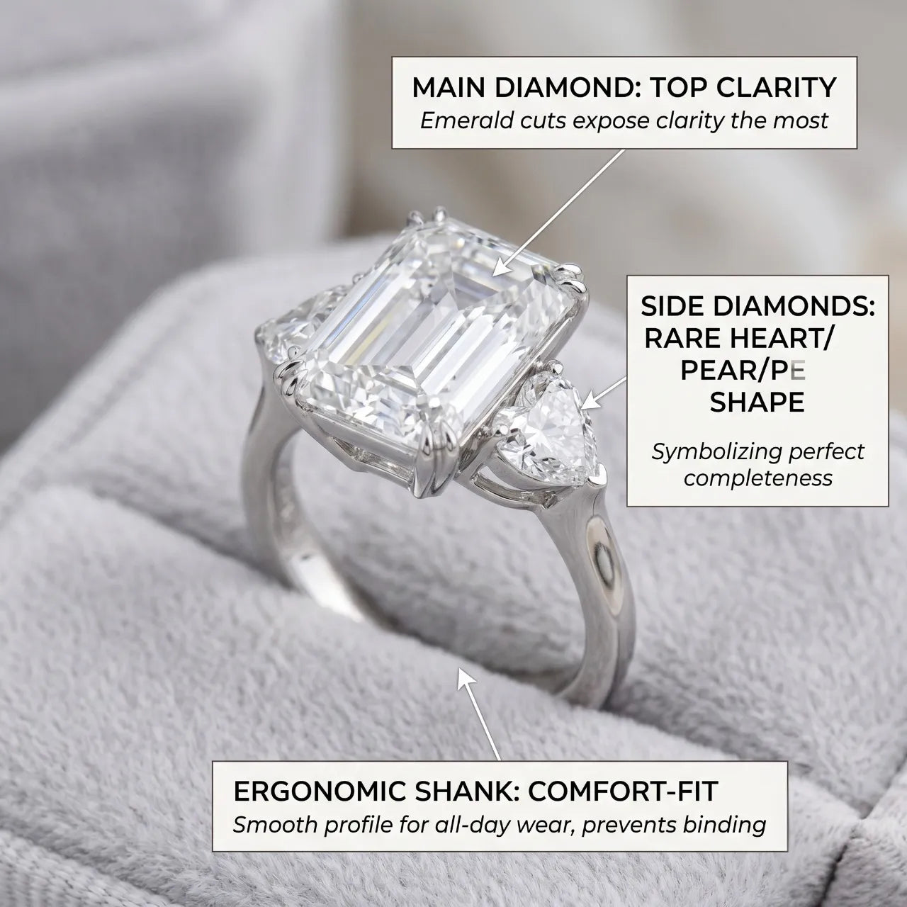 The Ultimate Anniversary Upgrade: Classic Emerald Cut Three-Stone Ring with Heart Accents--Last Day Sale-90% OFF🔥
