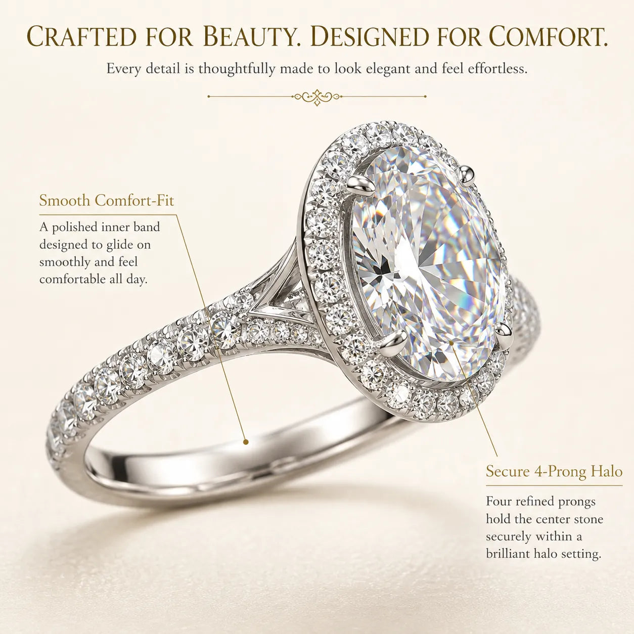 The Ultimate Anniversary Upgrade:  Oval Halo Split-Shank Ring – Flattering, Comfortable & Worry-Free Luxury--Last Day Sale-90% OFF🔥