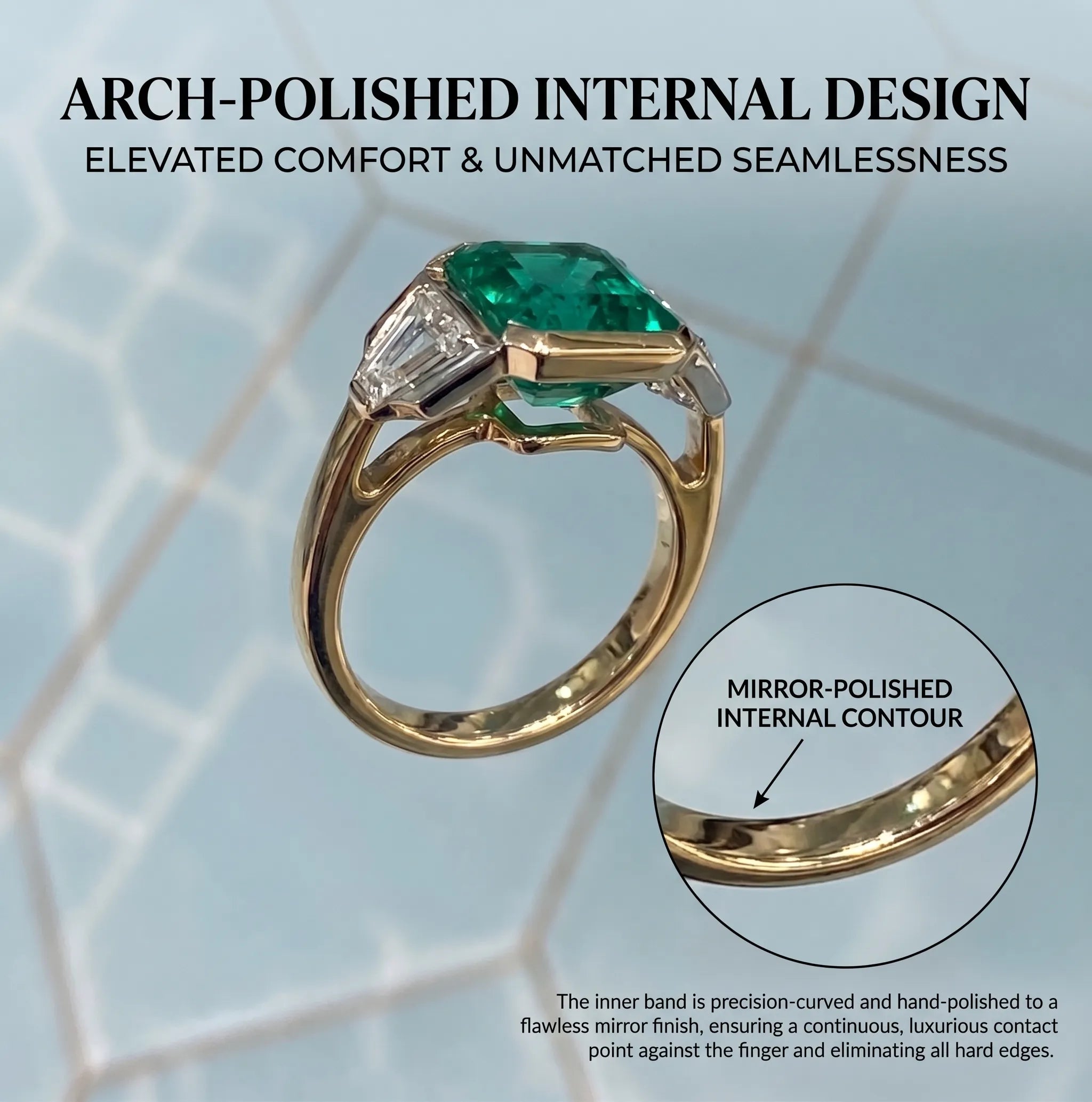 18K Two-Tone Gold Emerald & Diamond Art Deco Ring | Snag-Free Comfort Fit--Last Day Sale-90% OFF🔥