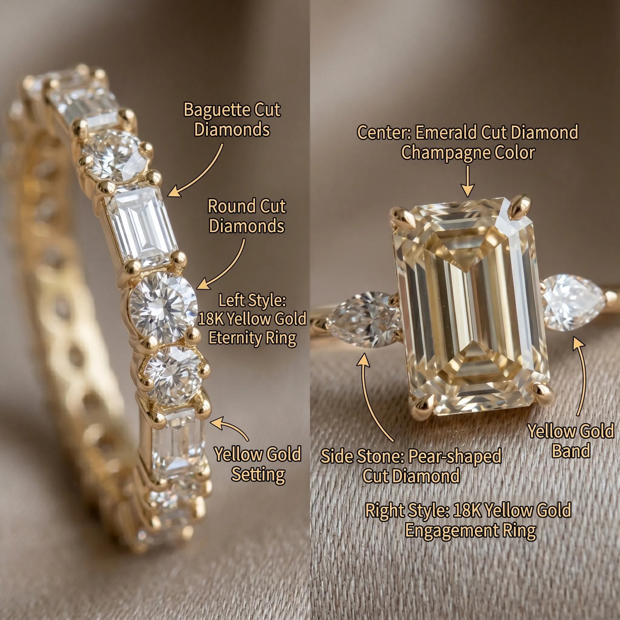 Vintage Emerald Cut 3-Stone Ring Set in 18K Gold Over Silver - The Perfect Travel & Anniversary Upgrade--Last Day Sale-90% OFF🔥
