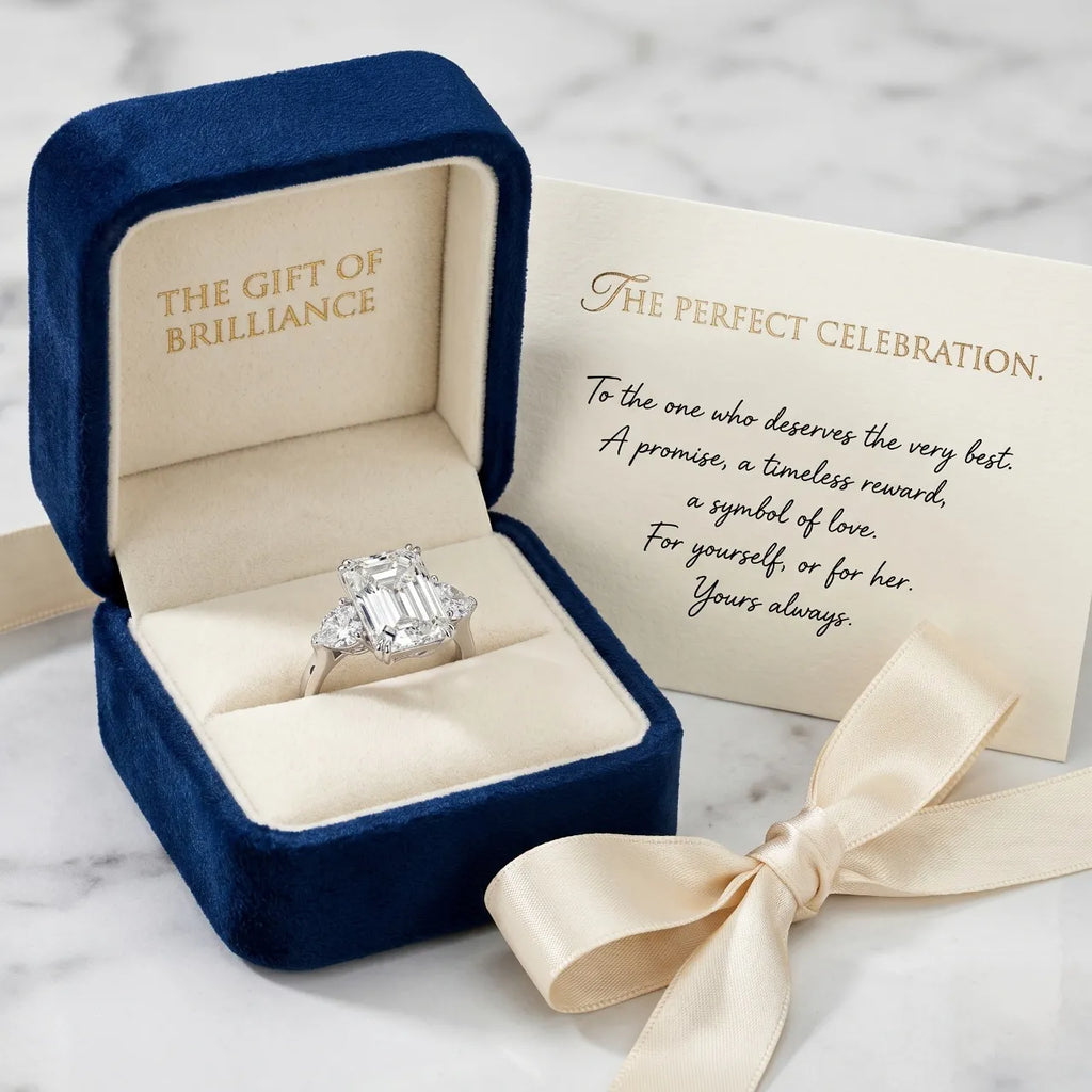The Ultimate Anniversary Upgrade: Classic Emerald Cut Three-Stone Ring with Heart Accents--Last Day Sale-90% OFF🔥