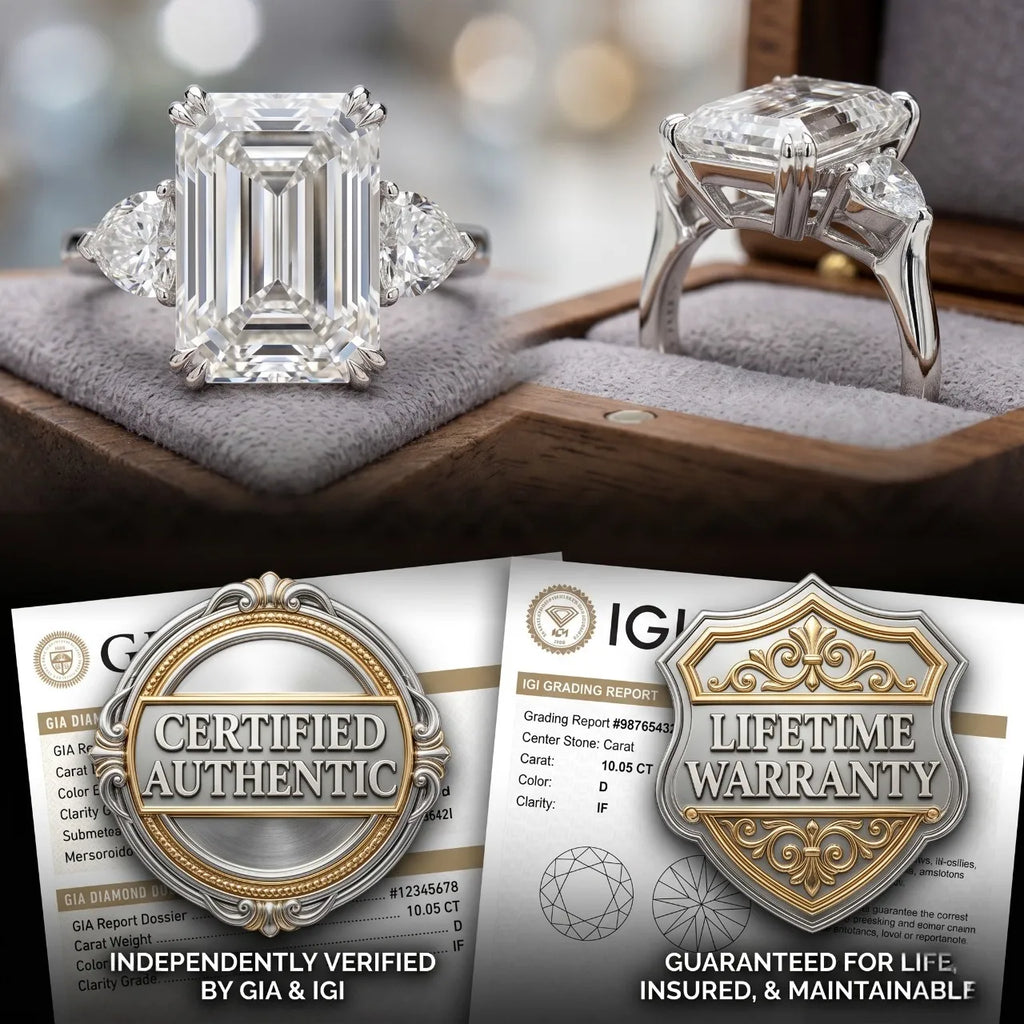 The Ultimate Anniversary Upgrade: Classic Emerald Cut Three-Stone Ring with Heart Accents--Last Day Sale-90% OFF🔥