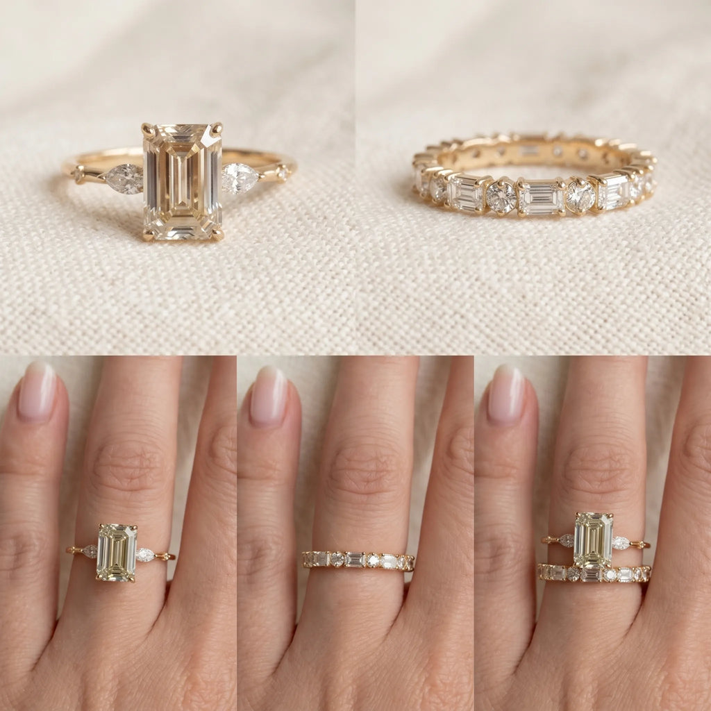 Vintage Emerald Cut 3-Stone Ring Set in 18K Gold Over Silver - The Perfect Travel & Anniversary Upgrade--Last Day Sale-90% OFF🔥