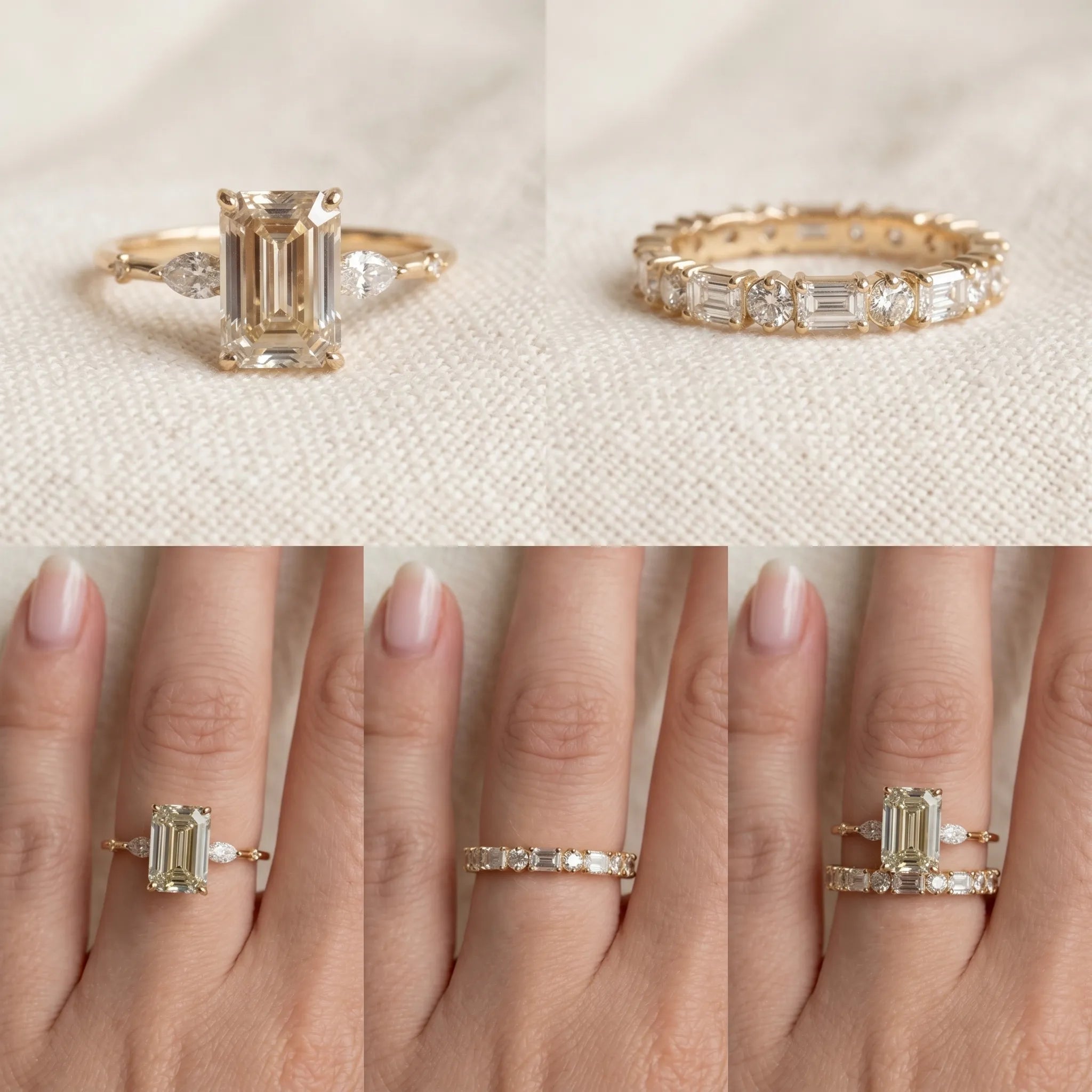 Vintage Emerald Cut 3-Stone Ring Set in 18K Gold Over Silver - The Perfect Travel & Anniversary Upgrade--Last Day Sale-90% OFF🔥