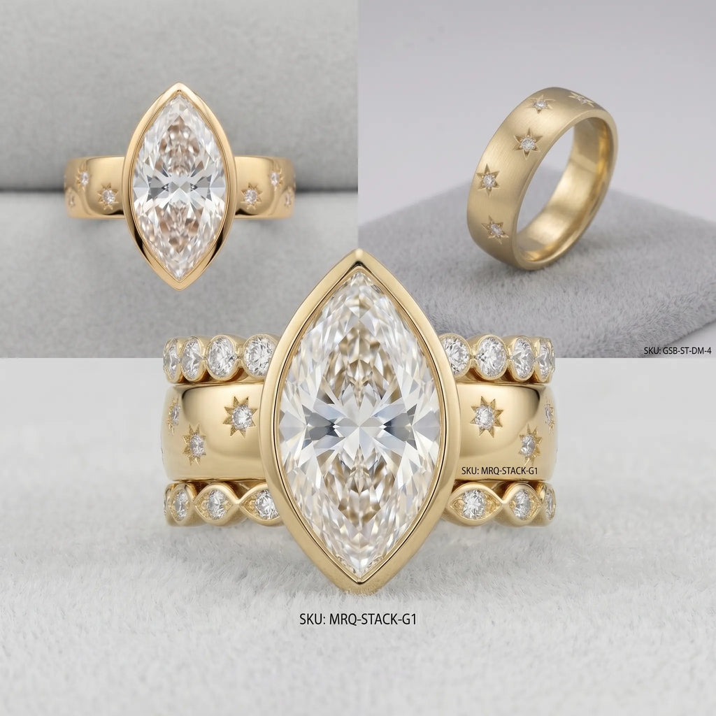 The Timeless Heirloom: 5-Carat Marquise Bezel Ring with Vintage Star Details--Last Day Sale-90% OFF🔥
