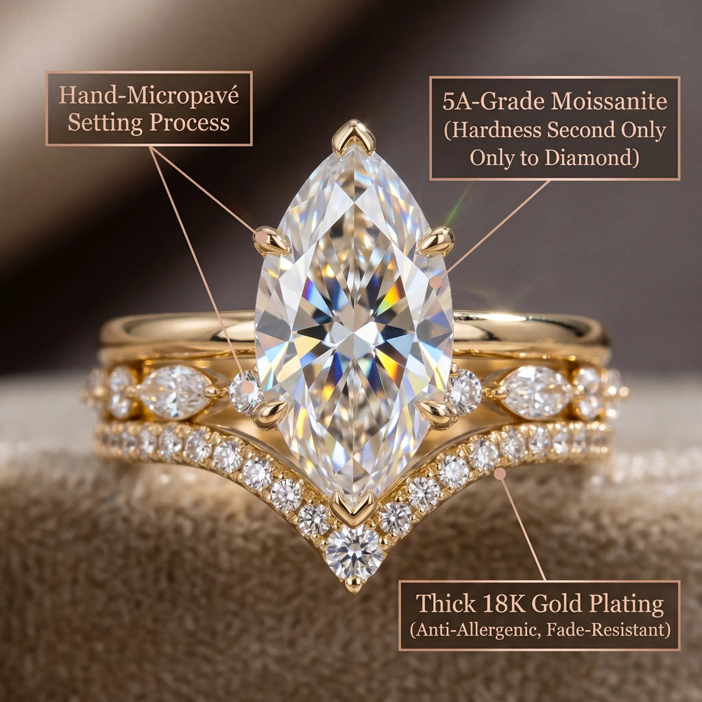 The Timeless Elegance: Marquise Cut Moissanite Crown Ring Set--Last Day Sale-90% OFF🔥