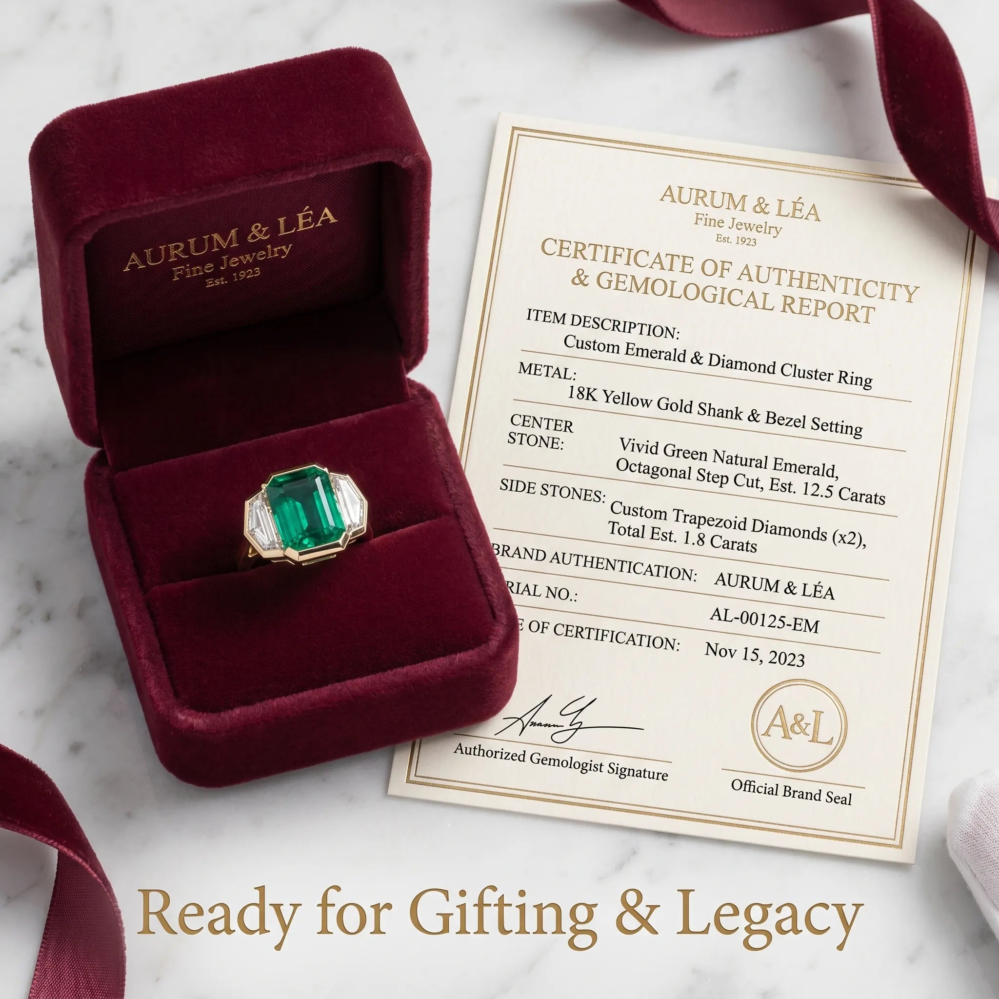 18K Two-Tone Gold Emerald & Diamond Art Deco Ring | Snag-Free Comfort Fit--Last Day Sale-90% OFF🔥