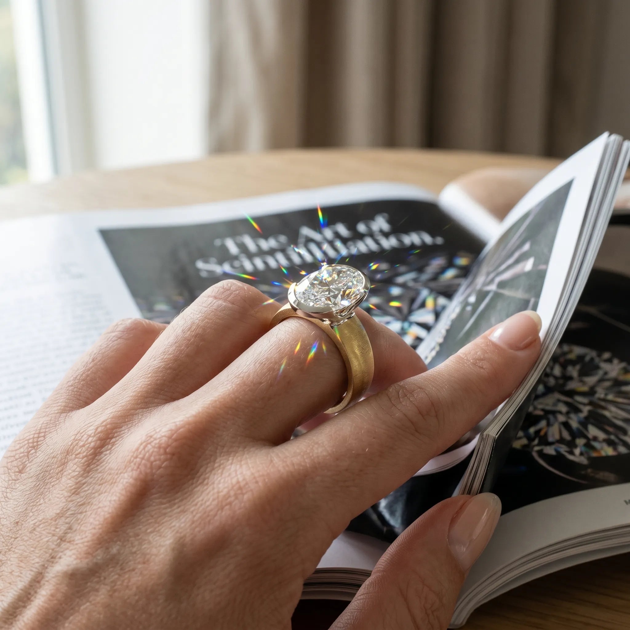 The Timeless Statement: 4ct Oval Lab-Diamond in Hand-Brushed Gold – Elegance That Won't Snag Your Silk or Flip on Your Finger--Last Day Sale-90% OFF🔥