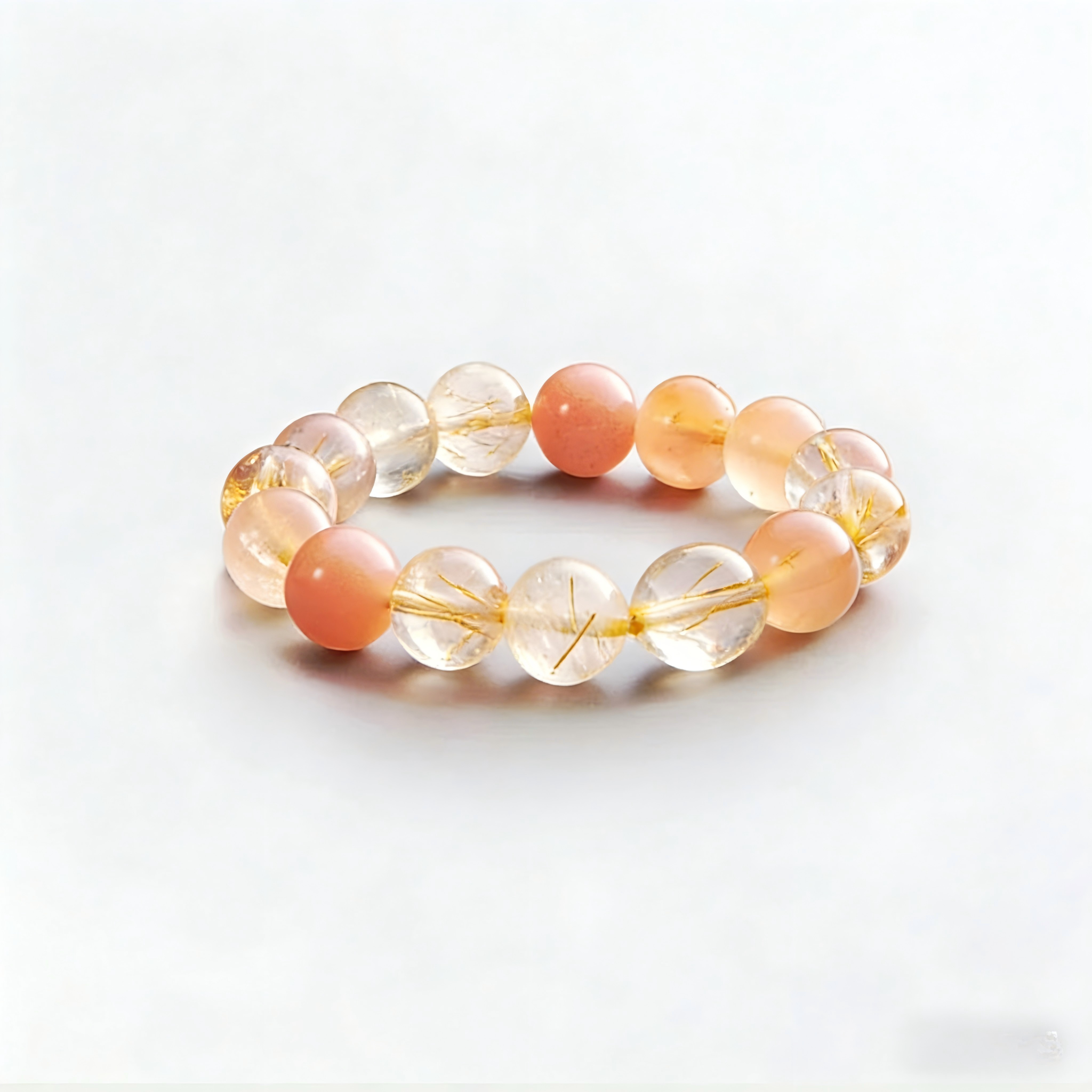 Golden Rutilated Quartz & Peach Agate Bracelet