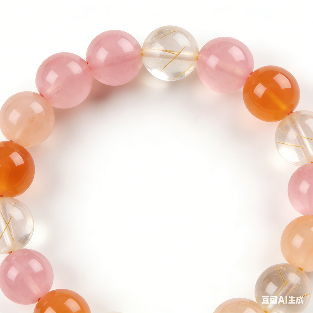 Golden Rutilated Quartz & Peach Agate Bracelet