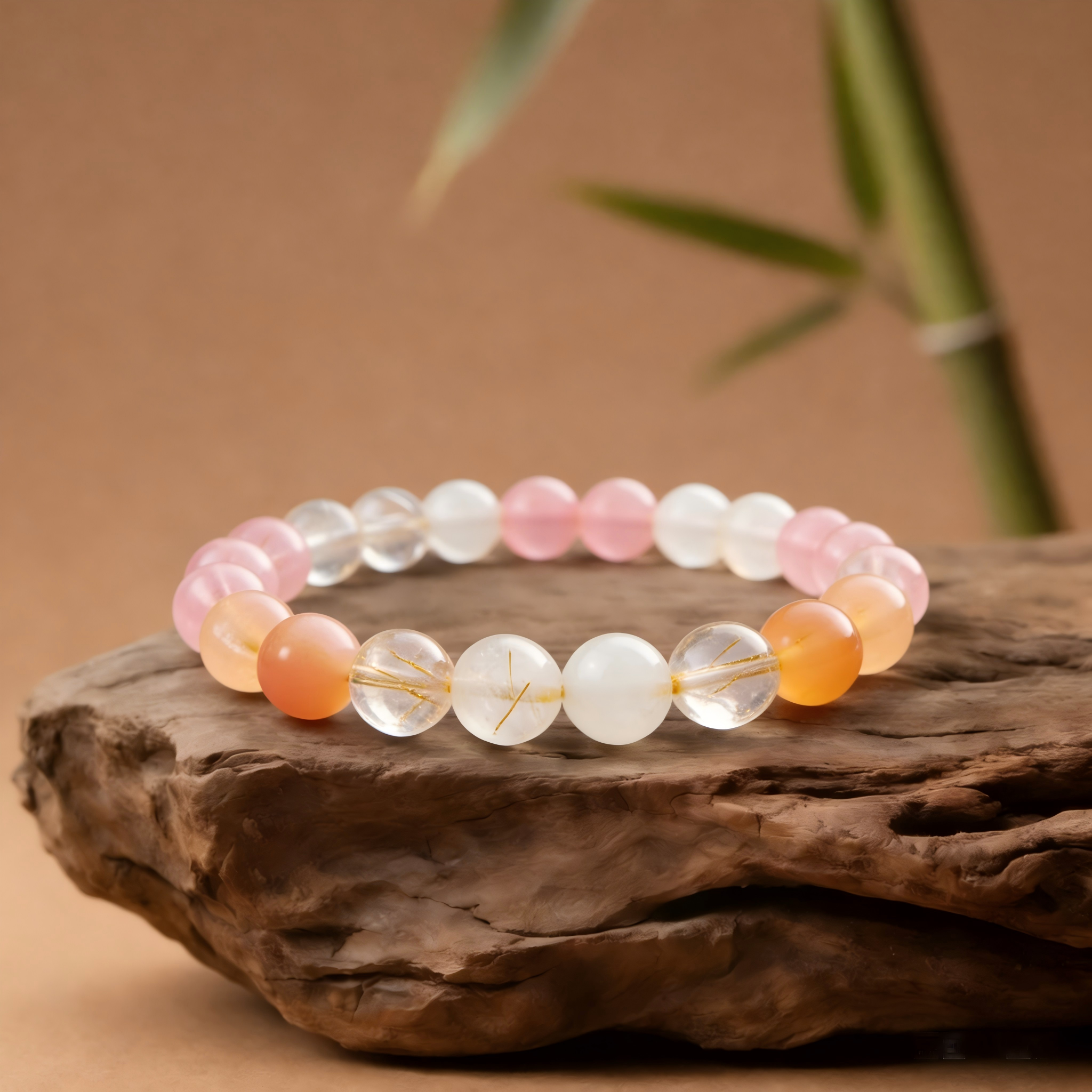 Golden Rutilated Quartz & Peach Agate Bracelet