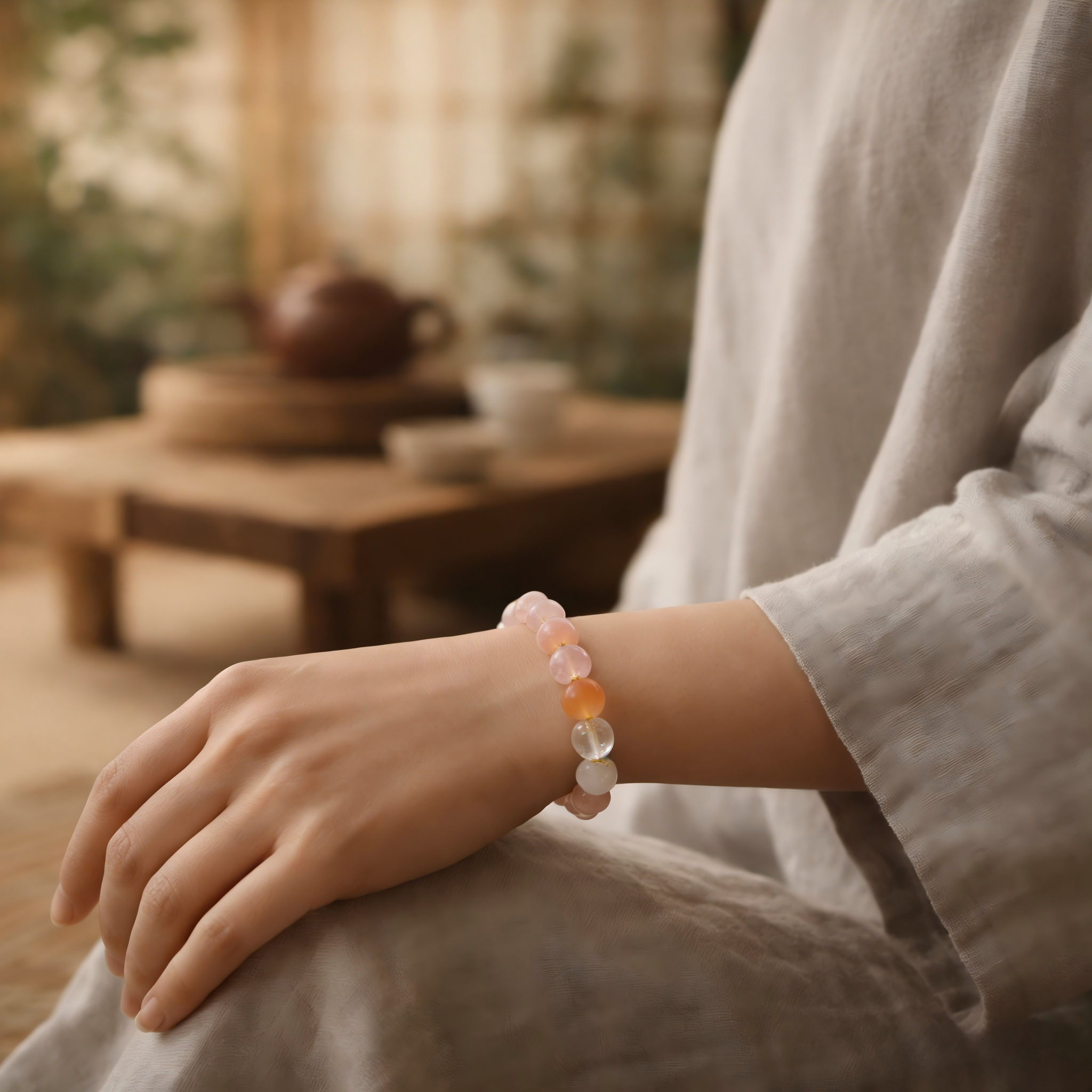 Golden Rutilated Quartz & Peach Agate Bracelet
