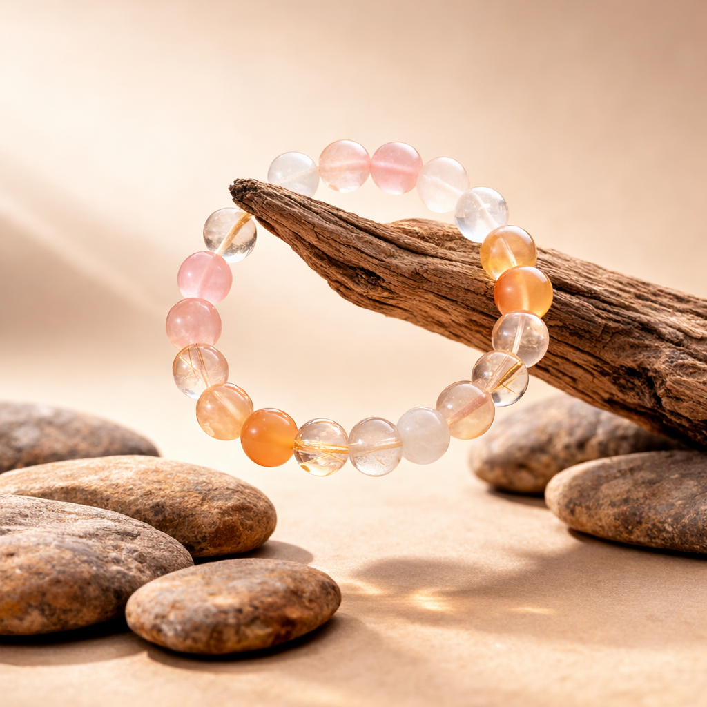 Golden Rutilated Quartz & Peach Agate Bracelet