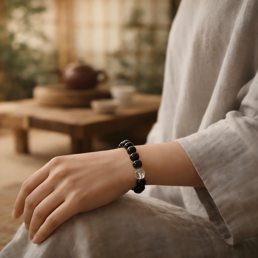 Dark Onyx & Quartz Statement Bracelet