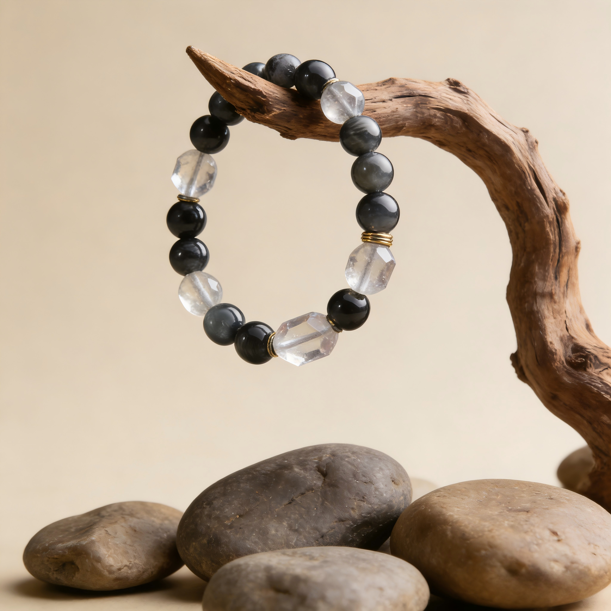 Dark Onyx & Quartz Statement Bracelet