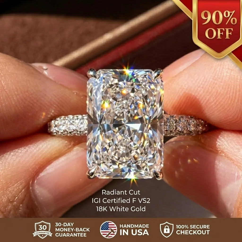 The Ultimate Anniversary Upgrade: Radiant-Cut Diamond Ring | IGI Certified F/VS2 | 18K White Gold--Last Day Sale-90% OFF🔥