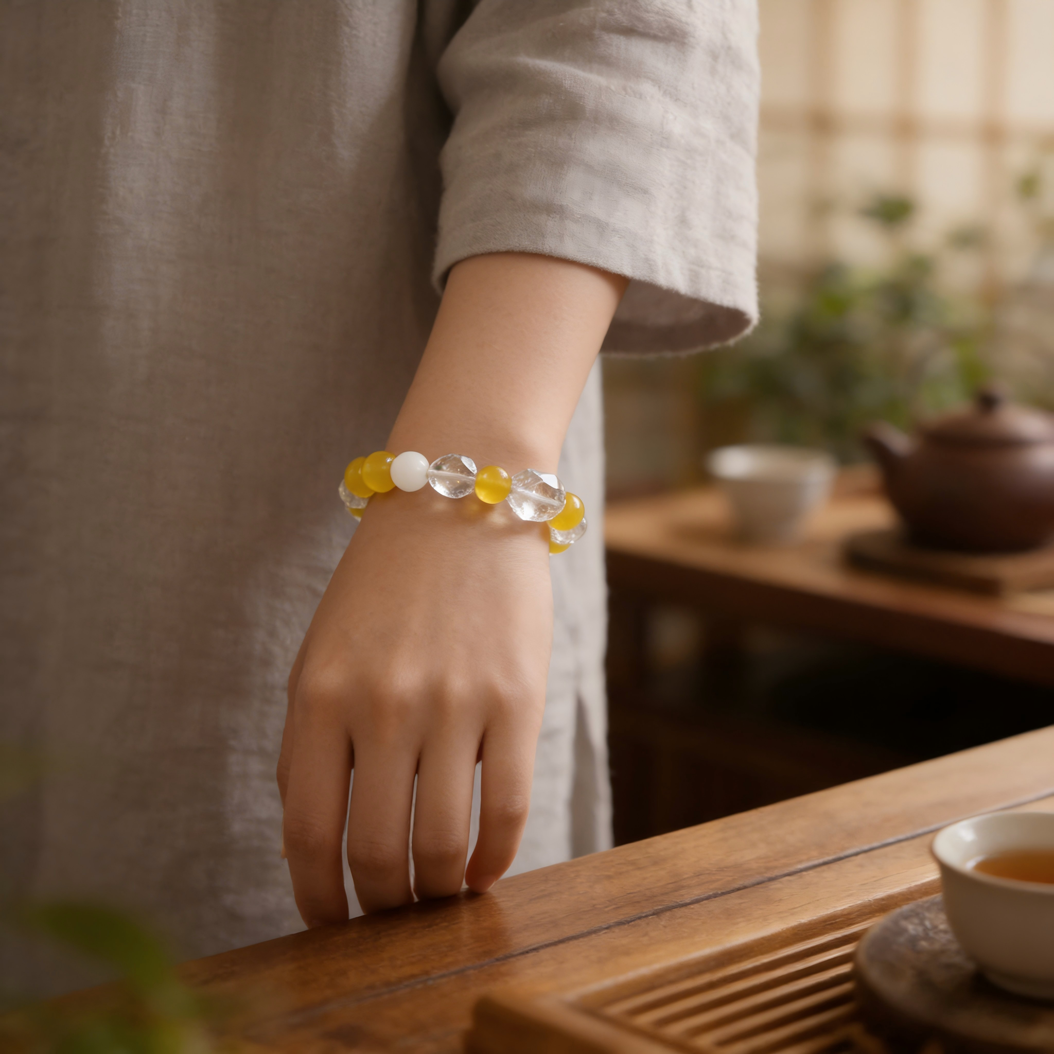 Golden Glow Gemstone Bead Bracelet