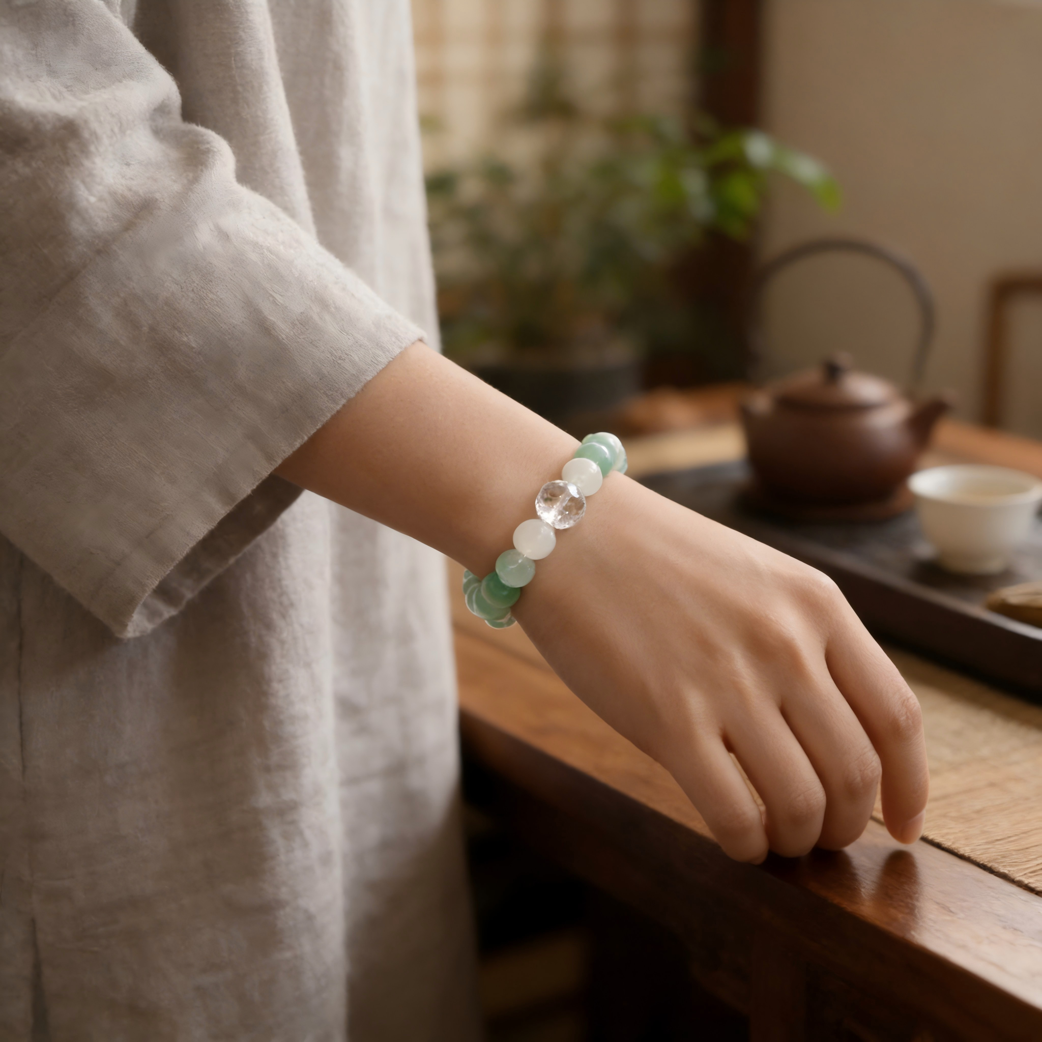 Mint Serenity Jade & Crystal Bracelet