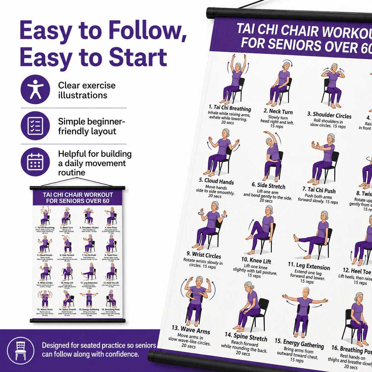 🔥Last Day 90% OFF🔥❄️🔥Tai Chi Chair Workout Chart for Seniors (16 x 24 inches)