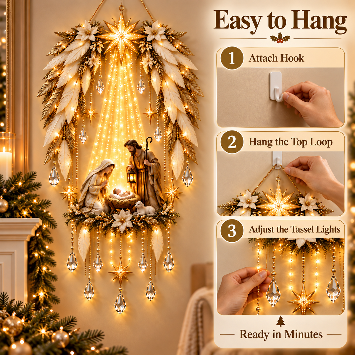 🔥Last Day 90% OFF🔥👼 Heavenly Angel Wings Nativity Light✨ – Lighted Christmas Wall Decor  ✈️