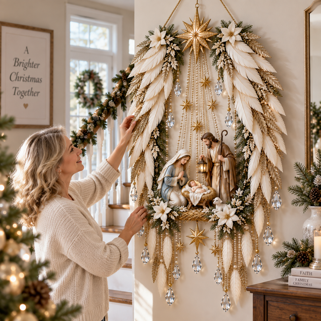 🔥Last Day 90% OFF🔥👼 Heavenly Angel Wings Nativity Light✨ – Lighted Christmas Wall Decor  ✈️