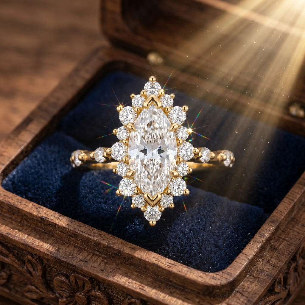 Vintage Marquise Moissanite Ring - Visually Slenderizes Fingers, Flawless Diamond Alternative--Last Day Sale90% OFF🔥