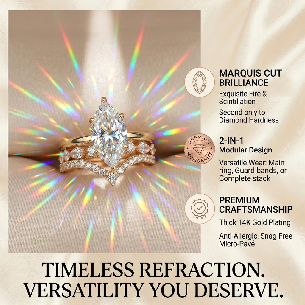 The Timeless Elegance: Marquise Cut Moissanite Crown Ring Set--Last Day Sale-90% OFF🔥