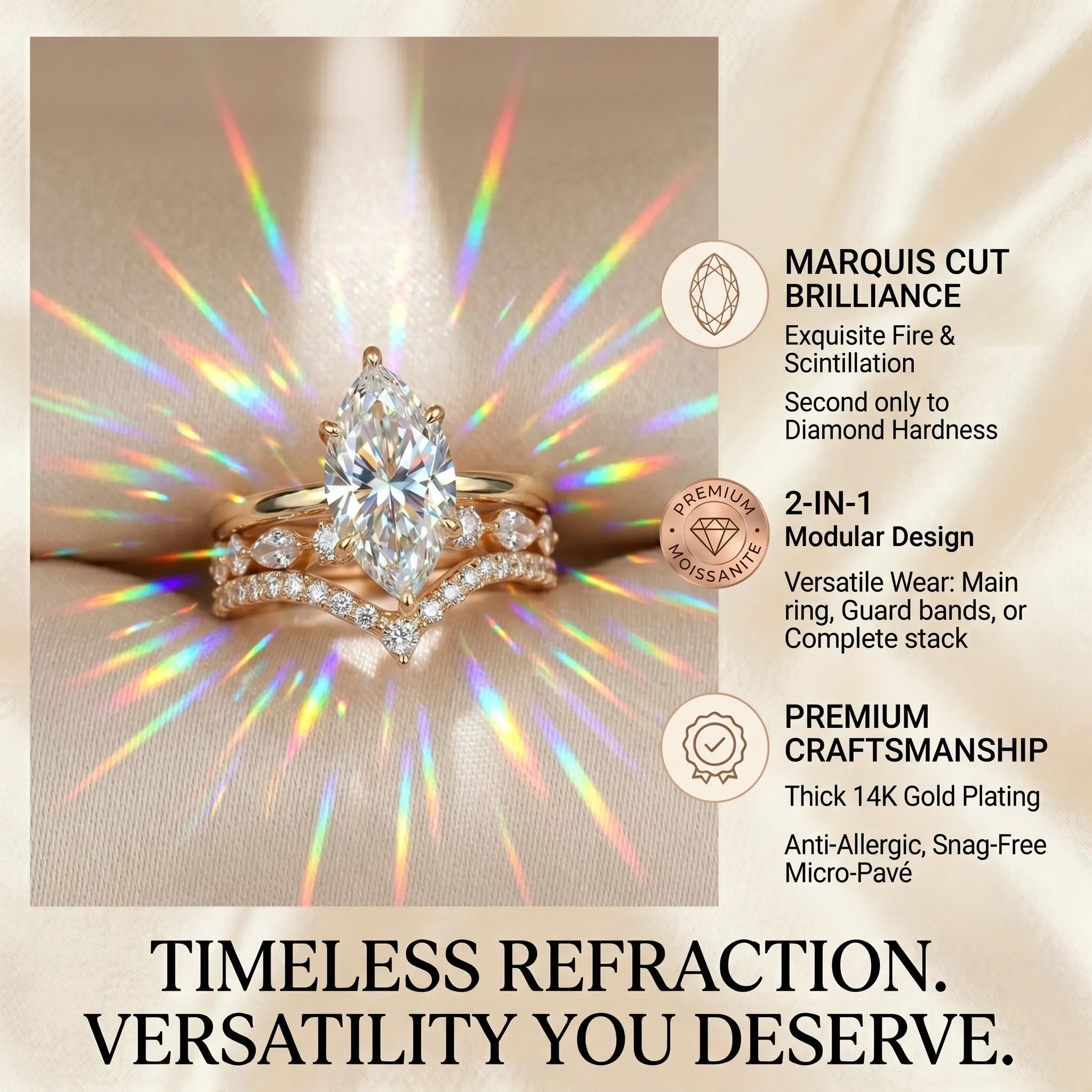 The Timeless Elegance: Marquise Cut Moissanite Crown Ring Set--Last Day Sale-90% OFF🔥