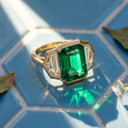 18K Two-Tone Gold Emerald & Diamond Art Deco Ring | Snag-Free Comfort Fit--Last Day Sale-90% OFF🔥