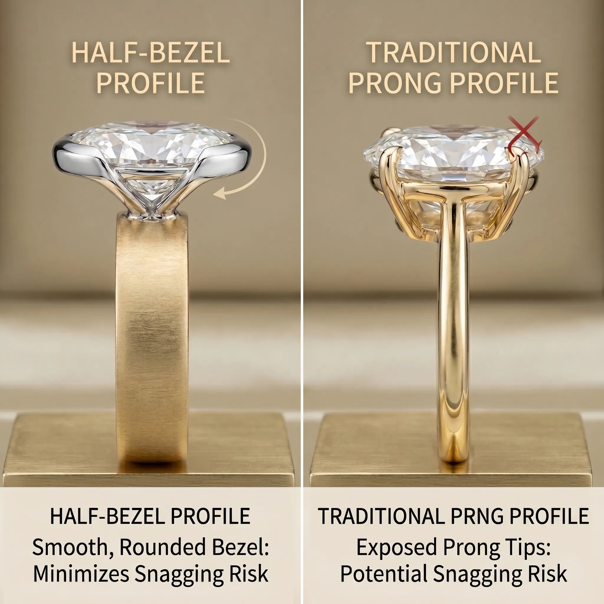 The Timeless Statement: 4ct Oval Lab-Diamond in Hand-Brushed Gold – Elegance That Won't Snag Your Silk or Flip on Your Finger--Last Day Sale-90% OFF🔥