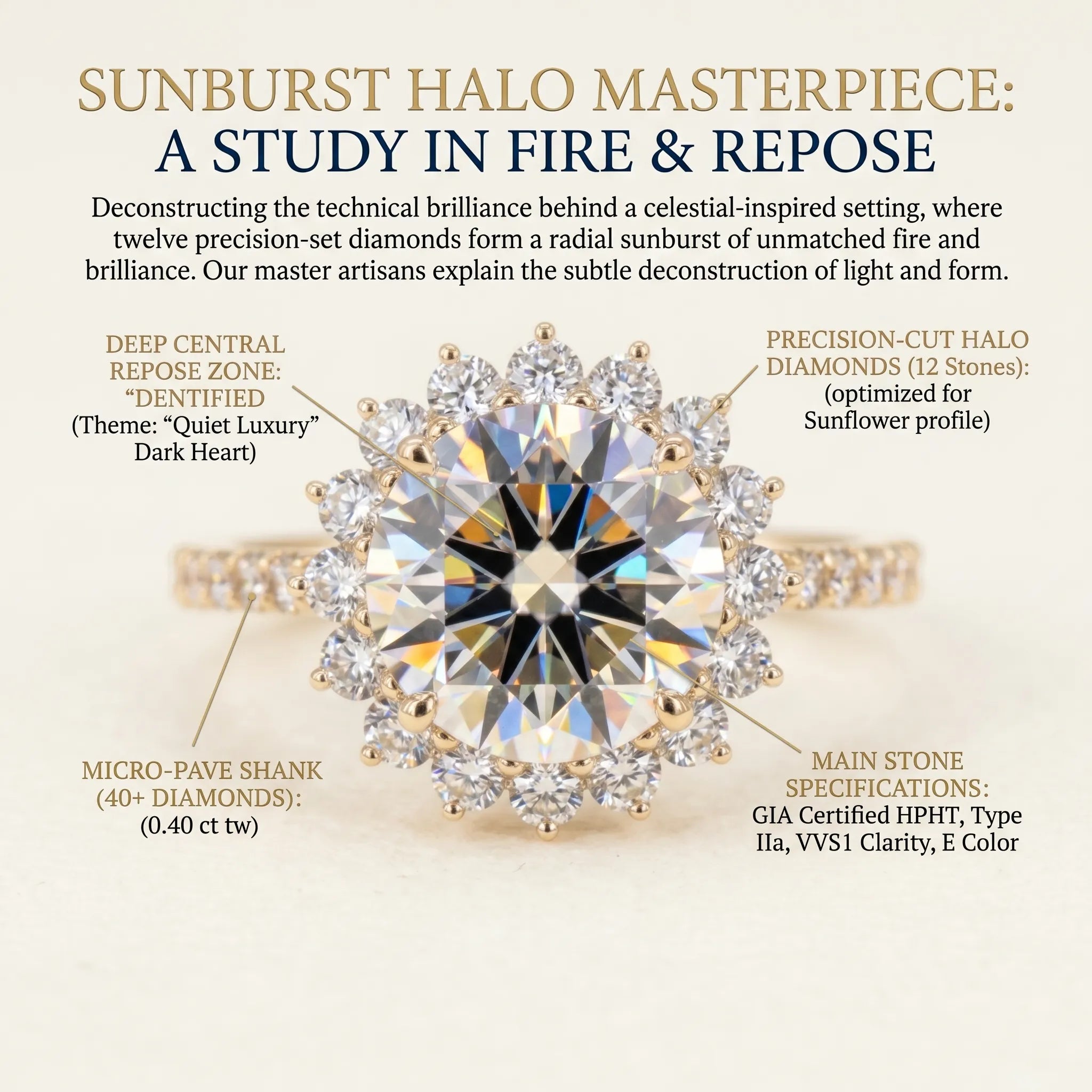 The Soraya Vintage Sunburst Halo Ring | Heirloom-Quality Diamond in Solid 18K Yellow Gold--Last Day Sale-90% OFF🔥