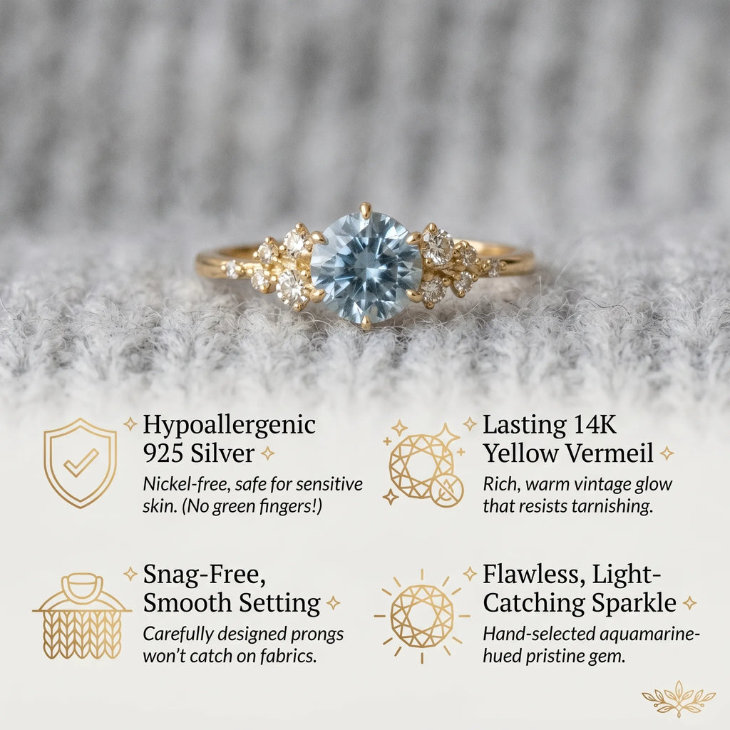 Vintage Aquamarine Ring | Snag-Free Comfort Fit in 14K Gold Finish--Last Day Sale-90% OFF🔥